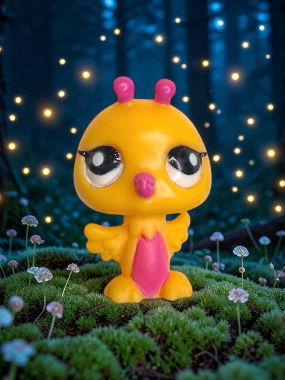 littlest pet shop # 2709 orange & pink fairy bird chick with pink details wings